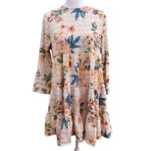 Zara Floral Babydoll Dress Tiered Knee Length Womens Small Cottage Peasant